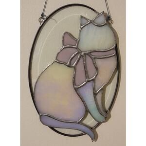 VTG Iridescent Glass Cat Stained Glass Handmade